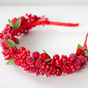 Red berry crown  / red tulip flower crown / Vinok / ukrainian accessory / wedding crown / flower girl / bride headpiece / fabric flowers