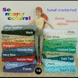 1:6 Crocheted blanket throw afghan for all 11&quot;-12&quot; fashion dolls. Made in the USA.