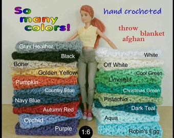 1:6 Crocheted blanket throw afghan for all 11"-12" fashion dolls. Made in the USA.