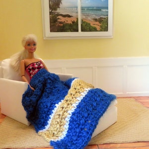 1:6 Crocheted afghan throw blanket for 11&quot;-12&quot; fashion dolls. Made in the USA.