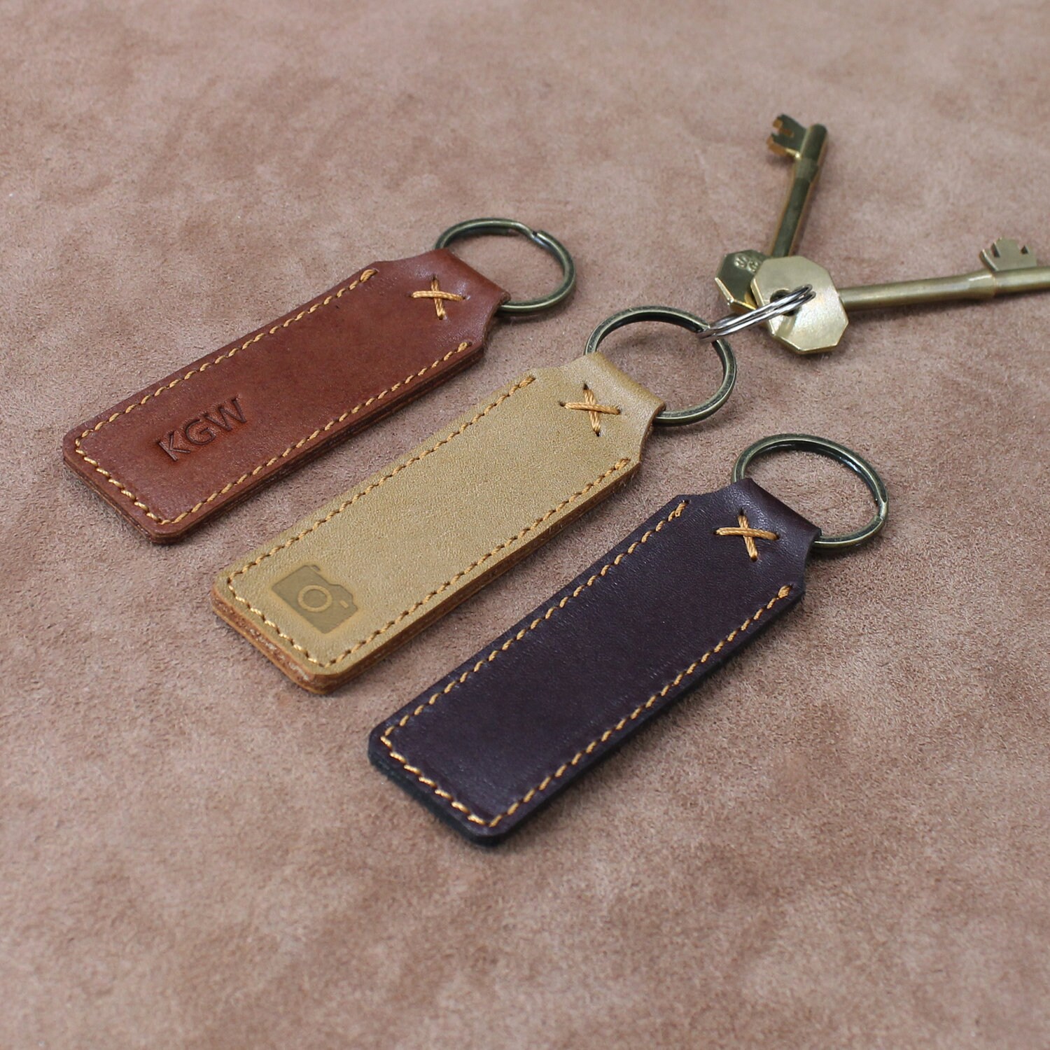 Leather Keyring Leather Keychain Emboss Monogrammed Key Holder Etsy