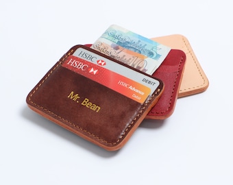 Hand Stitched Veg Tanned Leather Card Holder, Personalized Wallet