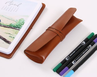 Leather Pencil Case Wrap, Personalized Full Grain Calf Leather