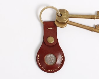 Leather Coin Holder Key Ring, Handmade Full Grain, Personalized