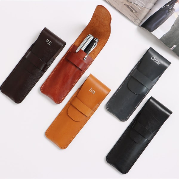 Personalised Pen Holder 2 Fountain Pen Holder Full Grain Leather Pen Case