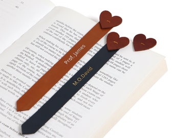Personalised Leather Bookmark Star Heart Shaped Handmade Present For Teachers Students Writers
