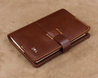 Personalized A6 Leather Journal with Flap Closure, Refillable Notebook