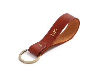 Personalized Full Grain Leather Keychain, Custom Key Fob