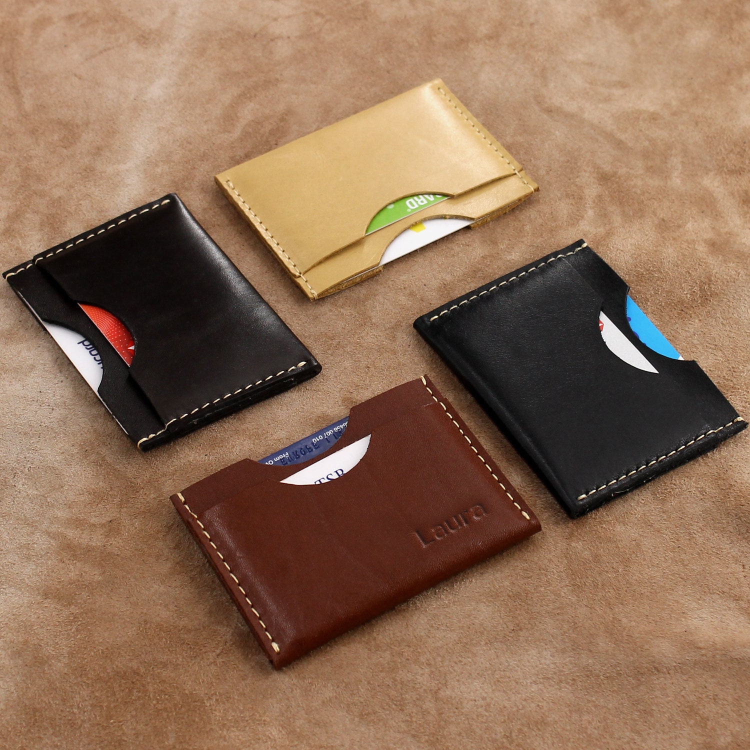 Genuine Leather Mini Wallet Card Holder 3 Pockets Slim Design Etsy