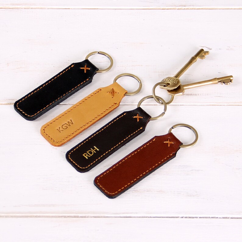 Leather Keyring Leather Keychain Emboss Monogrammed Key Holder Etsy