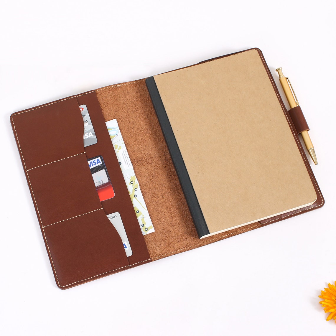 Leather Journal A5 Leather Notebook with Pen Loop 3 Card Etsy