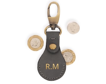 Handmade Leather Coin Holder Key Fob - Personalized