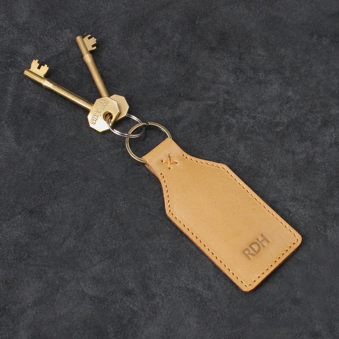 Leather Keychain Leather Luggage Tag Monogrammed Keyring Key Etsy UK
