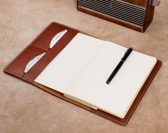 Personalized Leather A5 Journal, Refillable Notebook with Card Holder