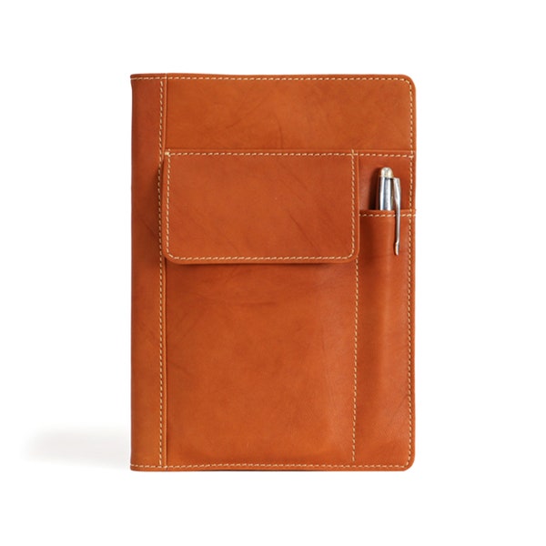 Refillable Leather A5 Notebook with Pen Pocket  Traveler's Journal  with Mobile Phone Pocket