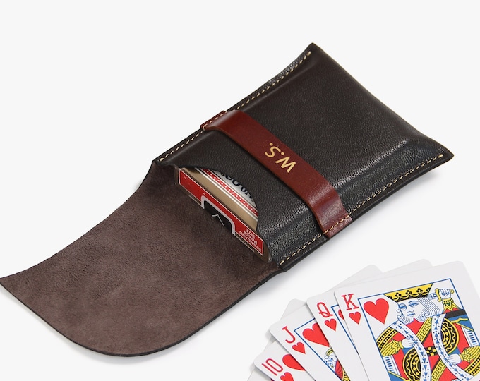 Personalized Leather Playing Card Case, Full Grain Goatskin Deck Box