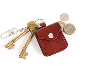 Leather Coin Purse Keychain, Full Grain Cow Leather