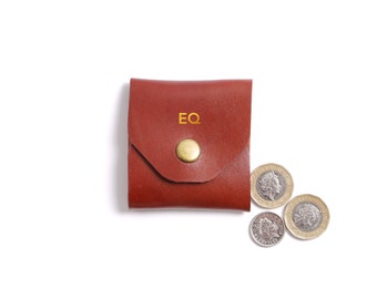 Handmade Leather Coin Pouch, Full Grain Cow Leather, Snap Closure