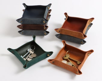 Full Grain Leather Valet Tray: 10cm Desk Organizer, Personalized