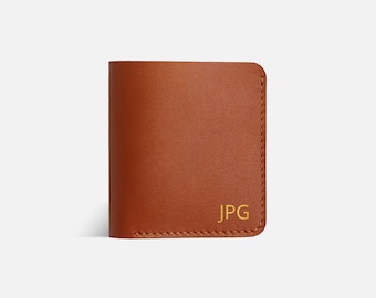 Personalized Leather Bifold Wallet, Slim Handmade Wallet for Him