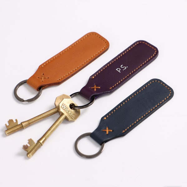 Leather Keyring Leather Keychain Emboss Monogrammed Key Holder Brown (Single Key Chain)
