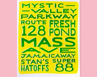 Boston Typographic Art Print – Massachusetts Risograph Illustration