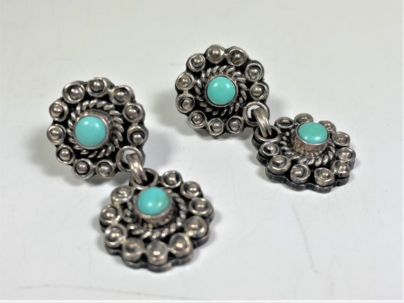 Taxco sterling Turquoise pierced earrings - image 1