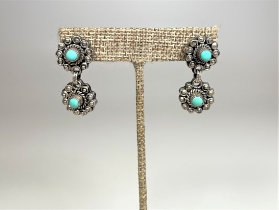 Taxco sterling Turquoise pierced earrings - image 2