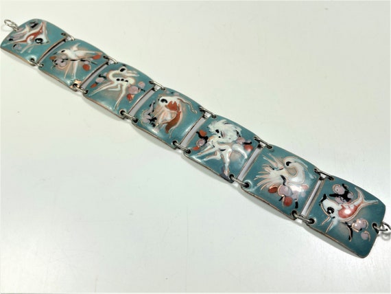 Mid century copper enamel link bracelet - image 1