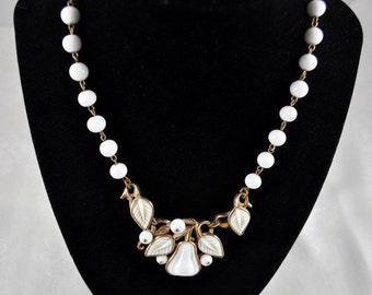 Trifari set, necklace and bracelet, white pear set