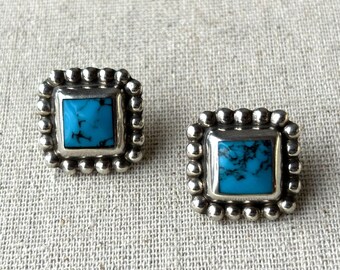 Taxco sterling turquoise beaded post earrings