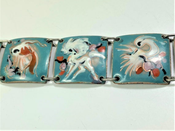 Mid century copper enamel link bracelet - image 2