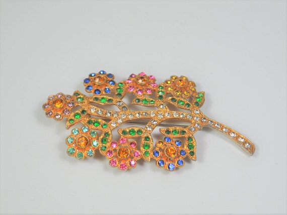 Flowering branch rhinestone brooch