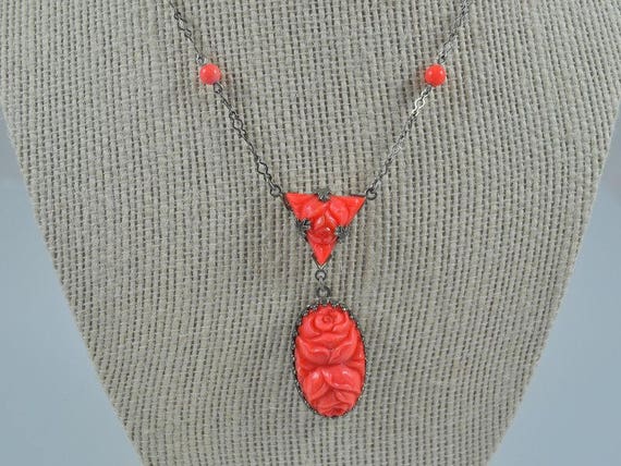 Sterling celluloid necklace, molded celluloid neck