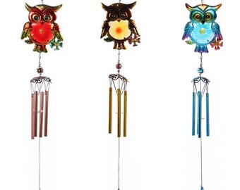Witch/'s Bells Garden Decor Home Decor -#WCOL 10 Brass Owl Wind Chimes w Bells