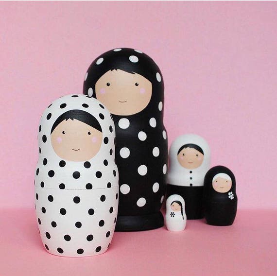 black and white nesting dolls