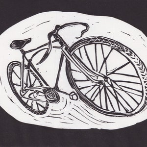 Bicicleta de corrida vintage linogravura linoprint impressão transporte viagem impressão edição limitada arte presente desenho ilustração artesanal