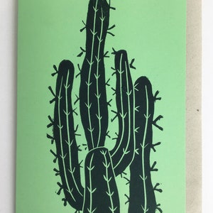 Cactus cactus suculentos cactaceae amante de las plantas naturaleza menta verde tarjeta de felicitación linocut linoprint printmaking impreso a mano