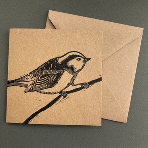 Długoogonowy sikora mały ptak linoryt blokowy druk linorytowy kraft kartka z pozdrowieniami natura dzika przyroda sztuka paridae wróblowaty