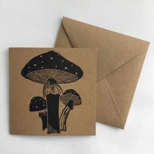 Pilz Pilz Grußkarte kraft braun manilla Linoldruck Linoldruck handbedruckt Geschenk Zeichnung Original Kunst