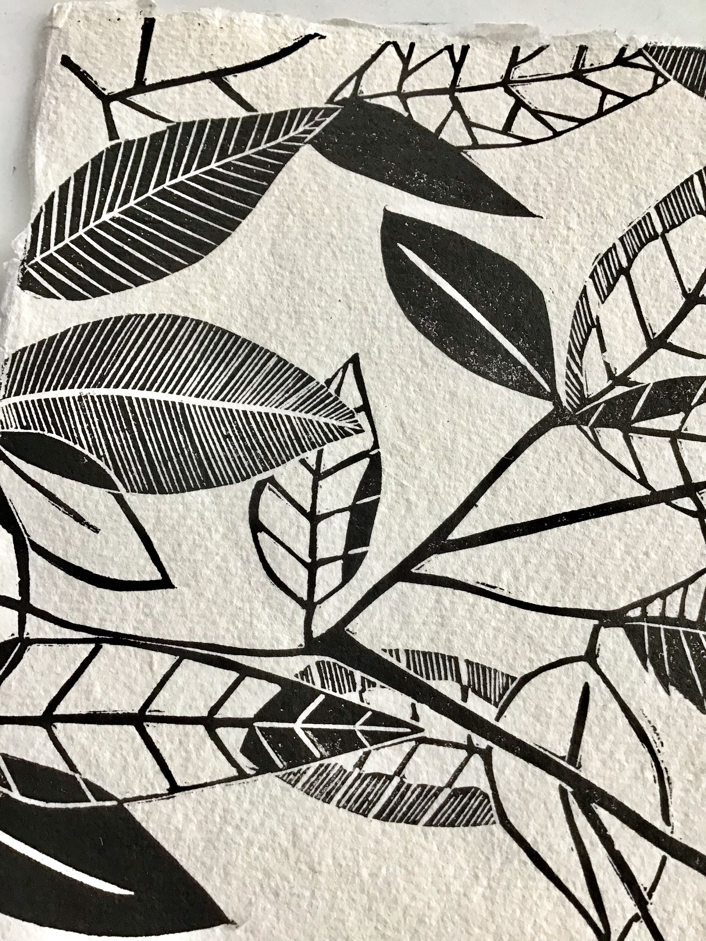 Foliage Nature Leaves Botanical Illustrative Linocut Linoprint Etsy