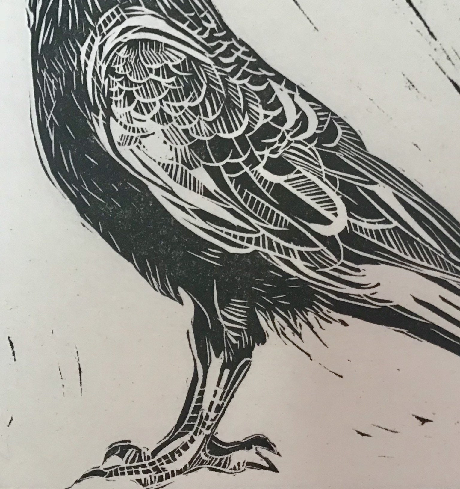 Crow linocut corvid bird linoprint monochrome black and white | Etsy