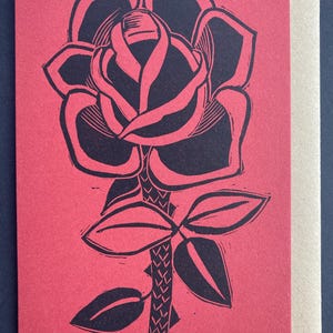 Rosa preta vermelha dia dos namorados cartão linogravura linoprint romântico gótico amor coração presente alternativa tatuagem