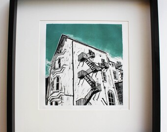 Brighton and Hove building regency architecture cityscape linocut linoprint printmaking drawing illustration limited edition fine art