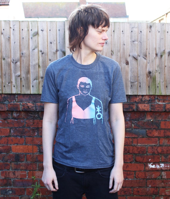 Human Screenprinted Heather Grey T shirt Blue Pink Ink Gender Identity Non Binary Queer Political Feminist Alternative Affordable Clothing Etsy
