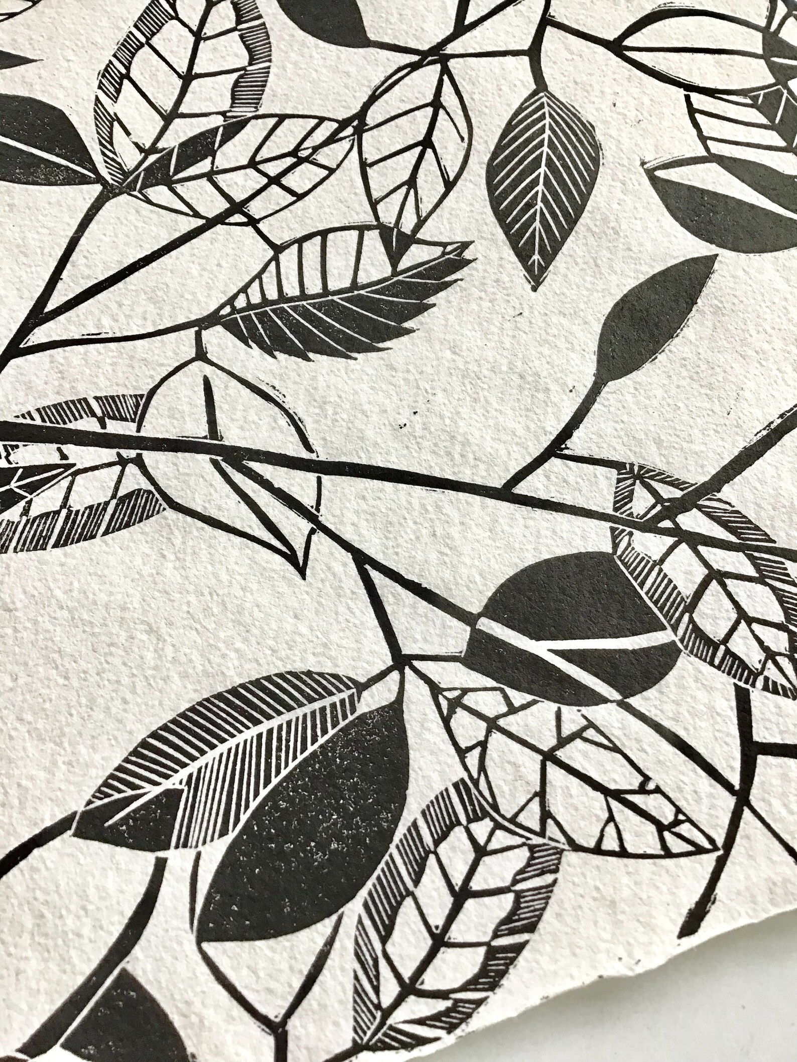 Foliage Nature Leaves Botanical Illustrative Linocut Linoprint Etsy