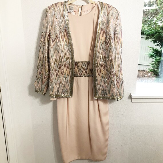 Vintage Francesca of Damon Pink Silk Beaded Blaze… - image 1