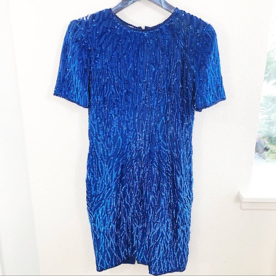 Vintage Stenay 100% Silk Blue Sequin Cocktail Part