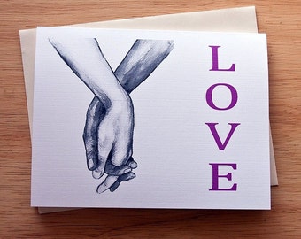 Interracial Couple Love Card, Handholding, African American, Black and White, Wedding, Anniversary, Birthday