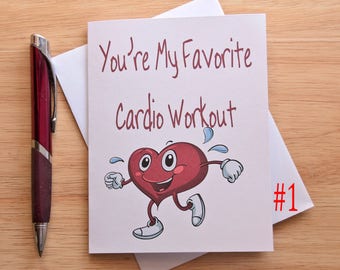 Cardio Workout, Exercise Card, Boyfriend Gift, Card For Him, Girlfriend Card, Romantic, Love Card, Valentine's Card, Running Card, Push ups